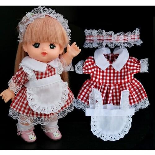 Applicable Mellchan Doll Clothes Accessories 25cm Doll Maid Wear Red Grace Maid Dress 3 Piece Set Baby Clothes