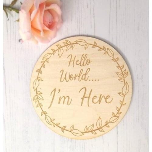 Hello world Birth announcement wood plaques newborn photography props
