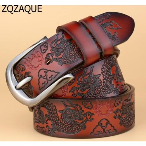 Mens New Accessories Jeans Belts Genuine Cow Leather Pin Buckle Straps Chinese Dragon Pattern Cool Girdles For Male SY1545