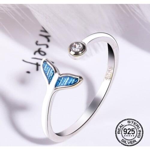 S925 Silver Mermaid Opening Adjustable Rings For Women Zircon Korean Cute Fashion New Trendy Hot Girlfriend Gift Jewelry INEFFA