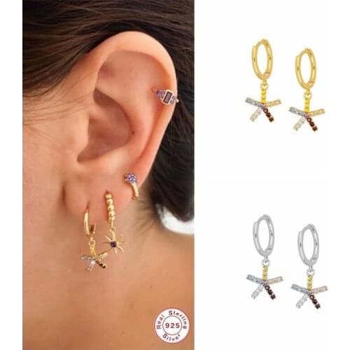 GS S925 Sterling Silver Bling CZ Cute INS Korean Ladies Huggie Hoop Earrings Pendientes For Girls Woman Earring Fine Jewerly