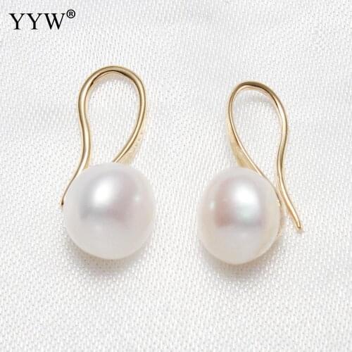 Freshwater Pearl Earrings For Woman White 9-10mm Natural Pearl Earring Fashion Jewelry Gold Stud Earrings 2021 Dropshipping