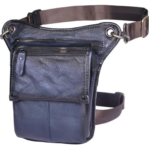 Quality Real Leather men Multi-function Design Small Messenger Bag Fashion Travel Fanny Belt Waist Pack Drop Leg Bag Male 211-4