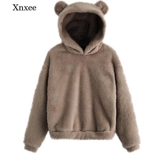 Bears Ears Sweatshirt Solid Lovely Teddy Hoodie Pullovers Autumn Women Campus Casual Sweatshirts Fashion Cute Hooded Top Clothes