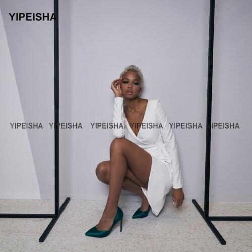 Yipeisha Sexy V-neck Mini Party Dress Long Sleeves Straight Cocktail Gown White Formal Dresses for Banquet Vestido de Curto