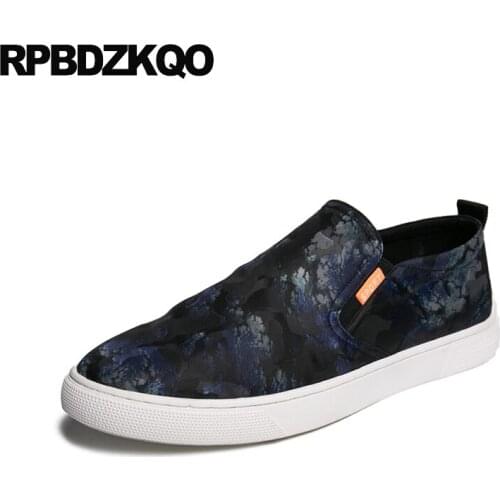 Spring Skate Yellow Rubber British Style New Elevator Blue Breathable Slip On Floral Vintage Shoes Height Increasing Men Printed