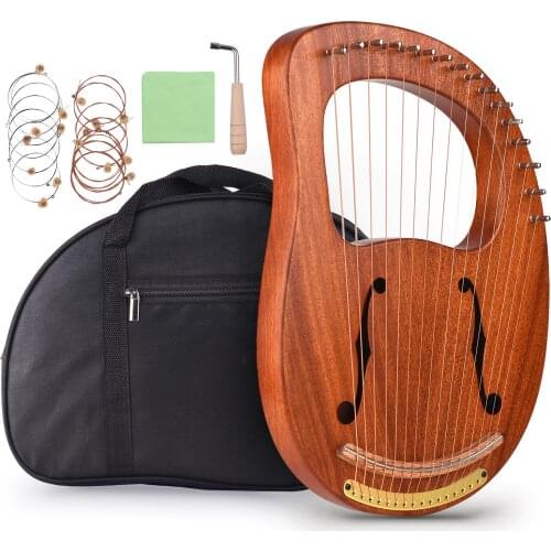 WH-16 16-String Wooden Lyre Harp Metal Strings Solid Wood String with Carry Bag Tuning Wrench Clean Spare String Cloth MusicBook