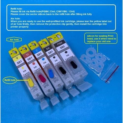 YOTAT Refillable PGI580 Ink Cartridge PGI-580 CLI-581 for Canon PIXMA TR7550 TR8550 TS6150 TS6151 TS8150 TS8151 TS8152 TS9150