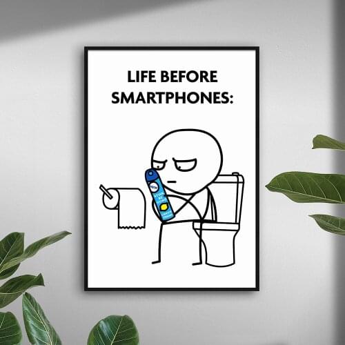 Line Figure Funny Bathroom Poster Life Before Smartphones Quote Toilet Print Painting Wall Art Roll Paper Restroom Pictures Deco