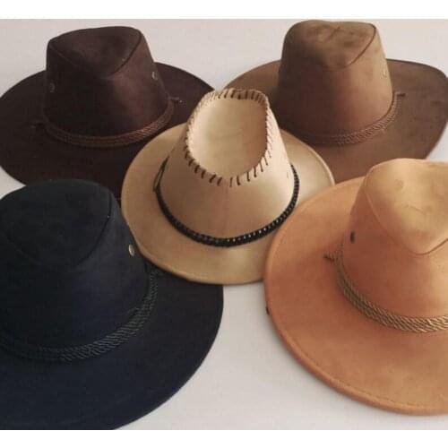 Western Mens Rider Hat Deerskin Fleece Cowboy Hat Large Windproof sand Skin Fleece Rope Rider decoration accessories