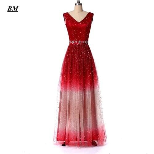 BM 2020 New A-Line Gradient Prom Dresses Beaded Lace Up Long Ombre Formal Evening Dress Party Gown Vestidos Robe De Soiree BM280