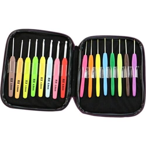 16Pcs Multi Colour Weaving Tools Crochet Hook Yarn Alu Knitting Needles Set Kit with Box Hand Sewing Tools