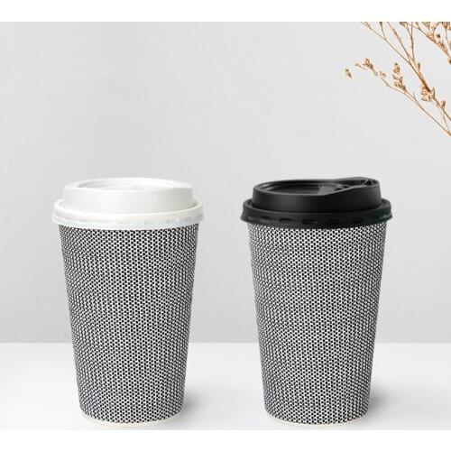 20pcs Net red disposable milk tea cup 240ML 400ML 500ML thick double wall paper packaging coffee juice drinking cups with lids