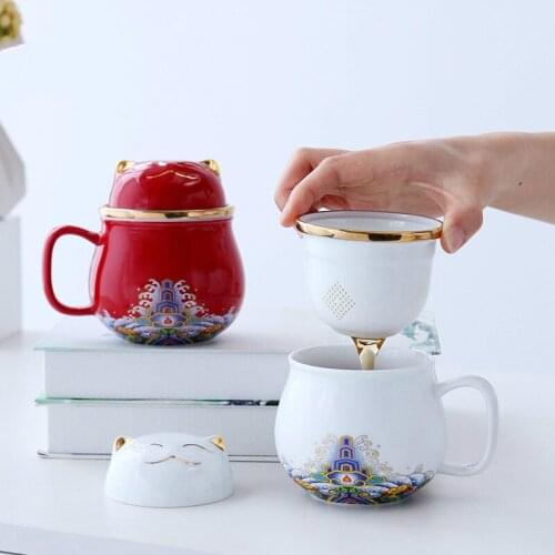 2020 Creative Ceramic Cat Coffee Mug Portable Office Separation Tea Coffe Cup Travel Set Drinkware Cow Cups And Milk Mugs