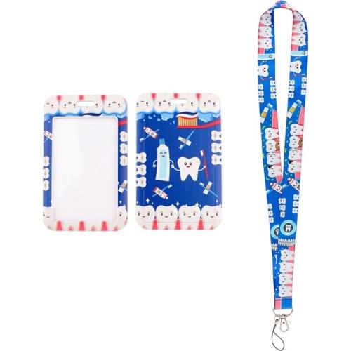 24pcs/lot MD986 DMLSKY Cartoon Teeth Neck Strap Lanyard for Card Phone badge holder DIY Hang Rope With Card Holder For Doctor