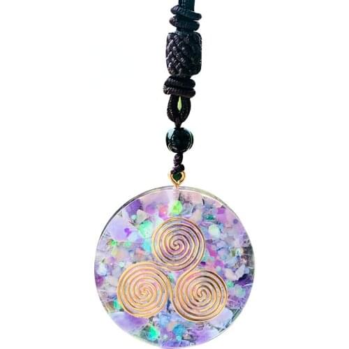 7 Chakra Orgonite Natural Amethyst Spangle Celtic Triskelion Necklace Gemstone Triskele Pendant Crystal Meditation Woman Jewelry