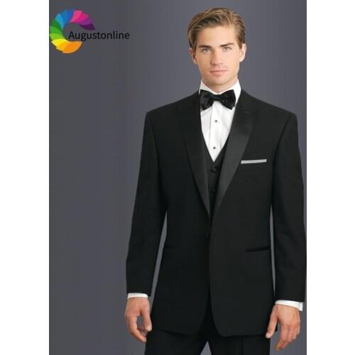 Black Men Suits For Wedding Peaked Lapel Bridegroom Groom Regular Fit Formal Blazer Tuxedo Terno Masculino Best Man Prom 3Pieces