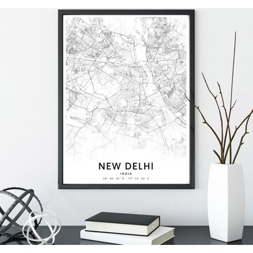 Black White New Delhi India City Map Art Poster Modern Wall Art Canvas Painting Nordic Decorative Picture Office Home Decor