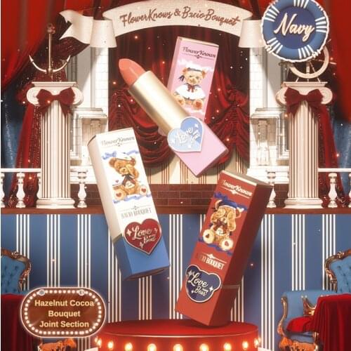 Flower Know Teddy Bear Cute Water Light Soft Mist Lipstick Moisturizing Matte Good Complexion Lipstick Cocoa Bouquet Lipstick