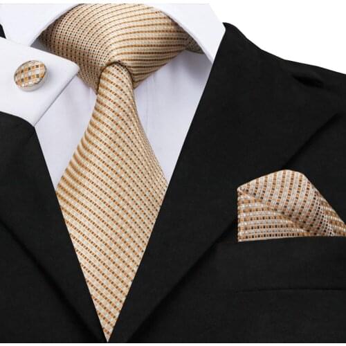 Classic Mens Ties 2017 orange khaki Stripes Tie Hanky Cufflinks Set Hot Selling Ties for Handsome Business Mens' Gift C-688
