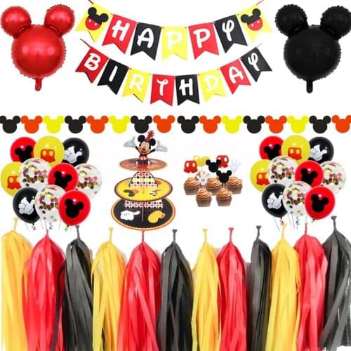Red Mickey Mouse Birthday Childrens Theme Party Banner Party 8 People Disposable Plate Napkin Cup Cake Toppers Party Arrangemen