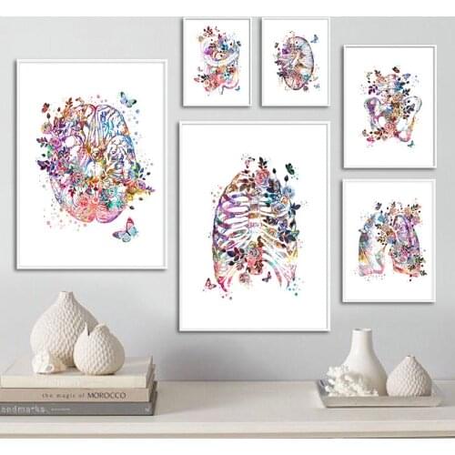 Colorful Flower Human Body Anatomy Canvas Painting Brain Heart Organ Medical Education Poster Abstract Print Wall Art Picture