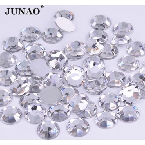 JUNAO 2 6 8 10 18 20mm Flat Back Clear Crystal Nail Rhinestones Non Hot Fix Decoration Stone Round Glitter Gems for Nails