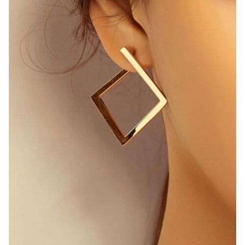1 Pair European Style Exaggerated Square Women Earrings Alloy Geometrical Opening Stud Earrings Fashion Jewelry Supplies