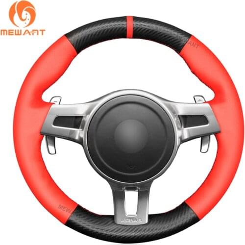 MEWANT Black Matte PU Carbon Fiber Steering Wheel Cover for Porsche 911 991 Boxster 981 Cayman Cayenne Panamera 2009-2013-2016