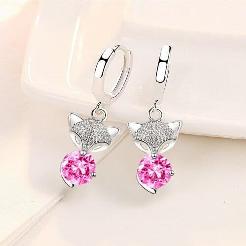 Cute Lovely Fox Design Drop Earrings Small Huggies With Crystal Zirconia Pendant Charming Female Earring Piercing Accessory Gift