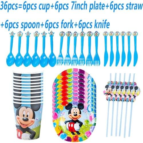 Disney Mickey Mouse Cartoon Theme Party Disposable Tableware Set Paper Cup Plates Kids Birthday Party Decor Supply Baby Shower