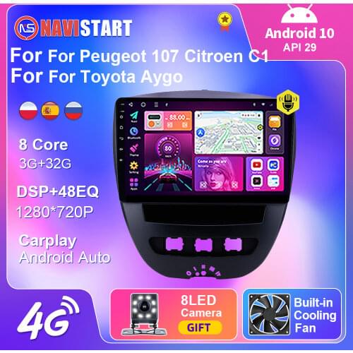 Android 10.0 Autoradio For Peugeot 107 For Toyota Aygo Citroen C1 2005-2013 Car Radio GPS Carplay Multimedia Player DSP DVD 2din