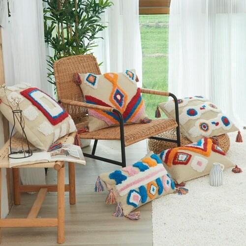 Tassels Cushion Cover 45x45cm Beige Pillow Cover Handmade Square Home Decoration For Living Room Bed Room Housse De Coussin