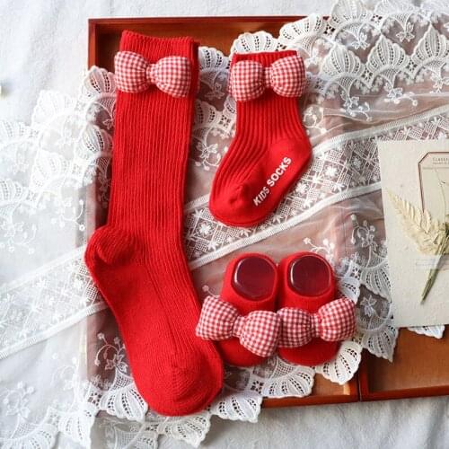 Baby Socks Sets Newborn Gift Mommy&Baby Family Look Sisters Matching Socks Cute Lucky Red CottonTights Shoes Adult Stockings