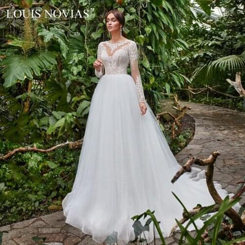 Louis Novias New Personalized Long Sleeve Wedding Dress Exquisite Lace Embroidery Chiffon palace Dream Romantic Slim Dress