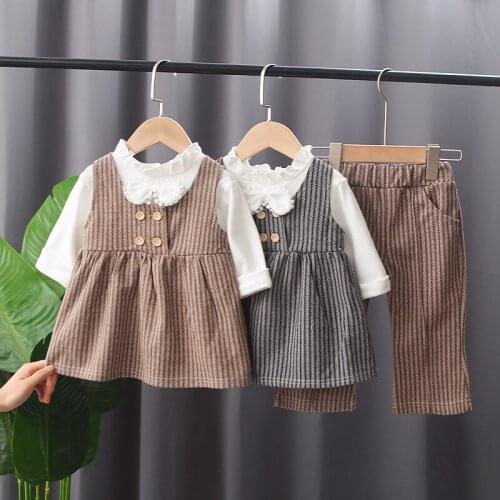 Autumn Baby Girls Dress Clothing Sets Toddler Baby Floral Lace Long Sleeve Shirt Children Clothes with Pants CJT018