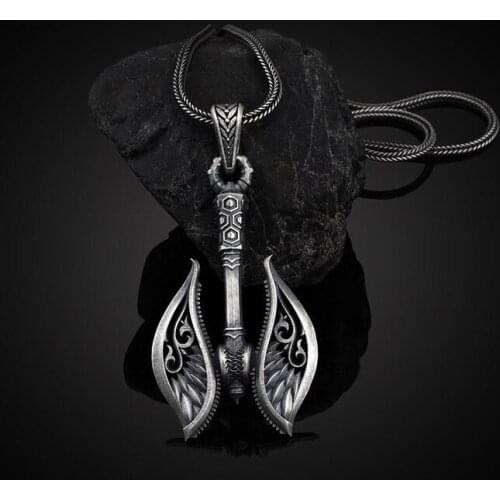 Viking pirate battle axe pure tin pendant necklace men Nordic retro Jewelry on the neck hip hop Man chain necklace