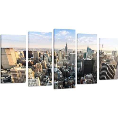 Canvas Print New York Cityscape Empire States Building Split 5 Panel Canvas Wall Art ,Ready To Hang Drop Shipping