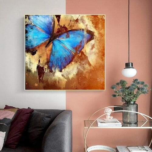 Blue Butterfly Nordic Style Poster Canvas Print Minimalist Abstract Wall Art Painting Butterfly Picture Modern Canvas Home Decor