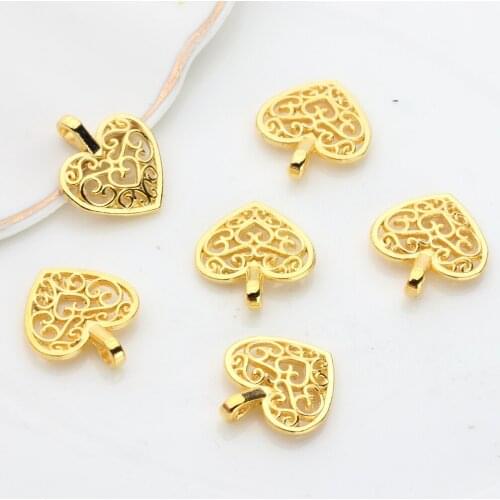 14mm 10pcs/lot Zinc Alloy Golden Hollow Lace Heart Charms Pendant For DIY Fashion Jewelry Making Finding Accessories