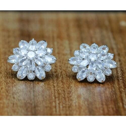 Exaggeration Flower Earrings For Women Cubic Zirconia Big Stud Earrings Kpop Accessories Wedding Bridal Jewelry Wholesale