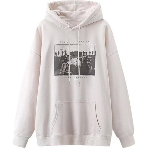 Oversize Women Soft Cotton Hooded Pullover 2021 Spring-autumn Fashion Ladies Vintage Loose Pullover Female Casual Printed Top