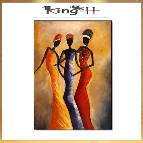 Hand-painted Vintage African Woman Portrait Oil Painting on Canvas Scandinavian Canvas Art Wall Picture for Living Room