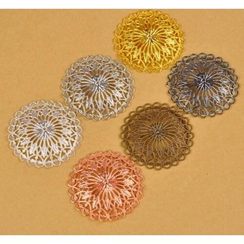 100piece 36mm 7 Colors Copper Metal Round Filigree Flower Wraps Jewelry Connectors DIY Findings Jewelry Making Supplies FCN-002