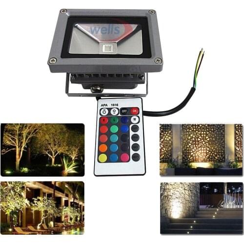 10W LED Flood Light White/Warm White/Red/Green/Blue/RGB Outdoor Waterproof IP65 Multicolor Spotlight+ 24key IR Remote AC 85-265V