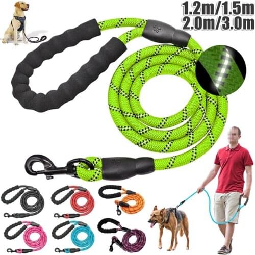 Reflective Large Dog Leash Training Durable Nylon Rope Leashes with Comfortable Padded Handle Heavy Duty Rope