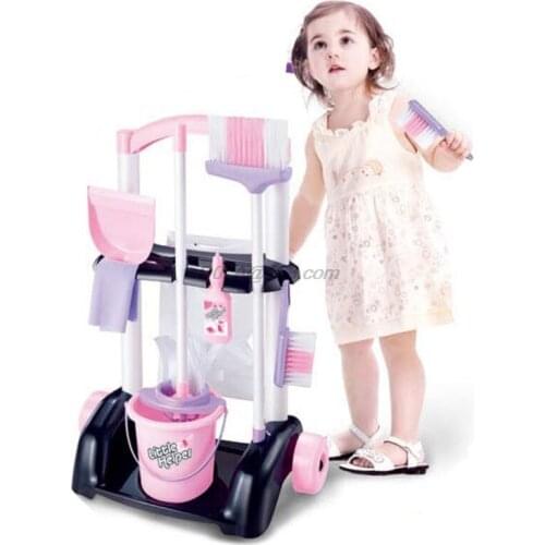 House Cleaning Trolley Set Kids Pretend Play Toy Little Helper Household Cleaning Cart Play Set Child Cleaning Supplies Toy