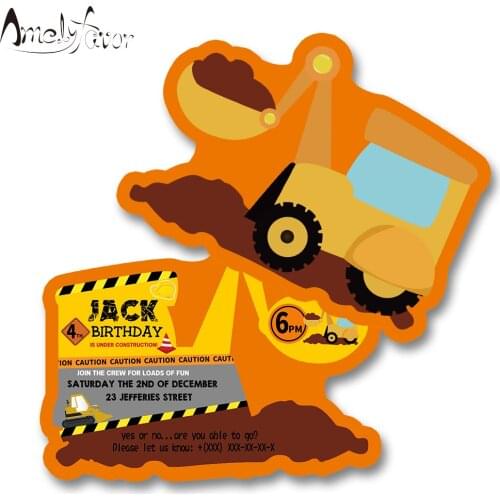 Construction Theme Party Invitation Card Digger Event Birthday Party Decorations Supplies Custom Personalized Blank Invitations