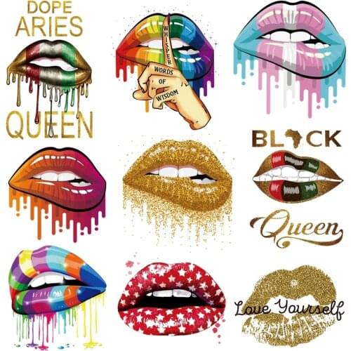 Fashion Girls Lips Patches For Clothes Stickers Heat Transfer Thermal DIY T Shirts Washable Iron On Patch Leopard Print Applique