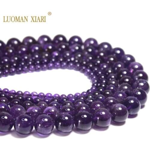 Top AAAA 100% Natural Amethysts Purple Quartz Round Natural Stone Beads For Jewelry Making DIY Bracelet Necklace 4/6/8/10/12mm